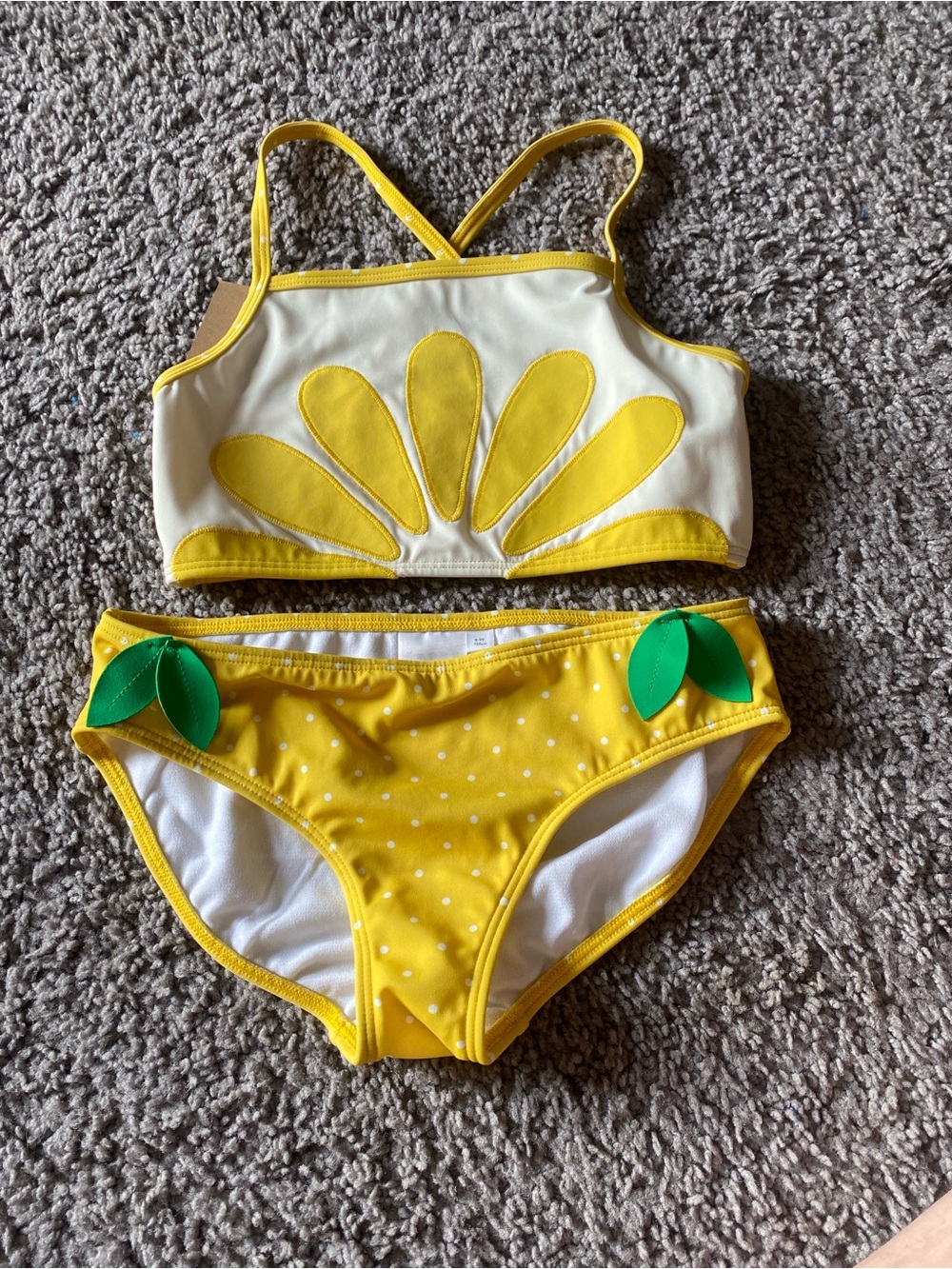 Mini Boden Bright Yellow Polka Dot Girls' Swim Top